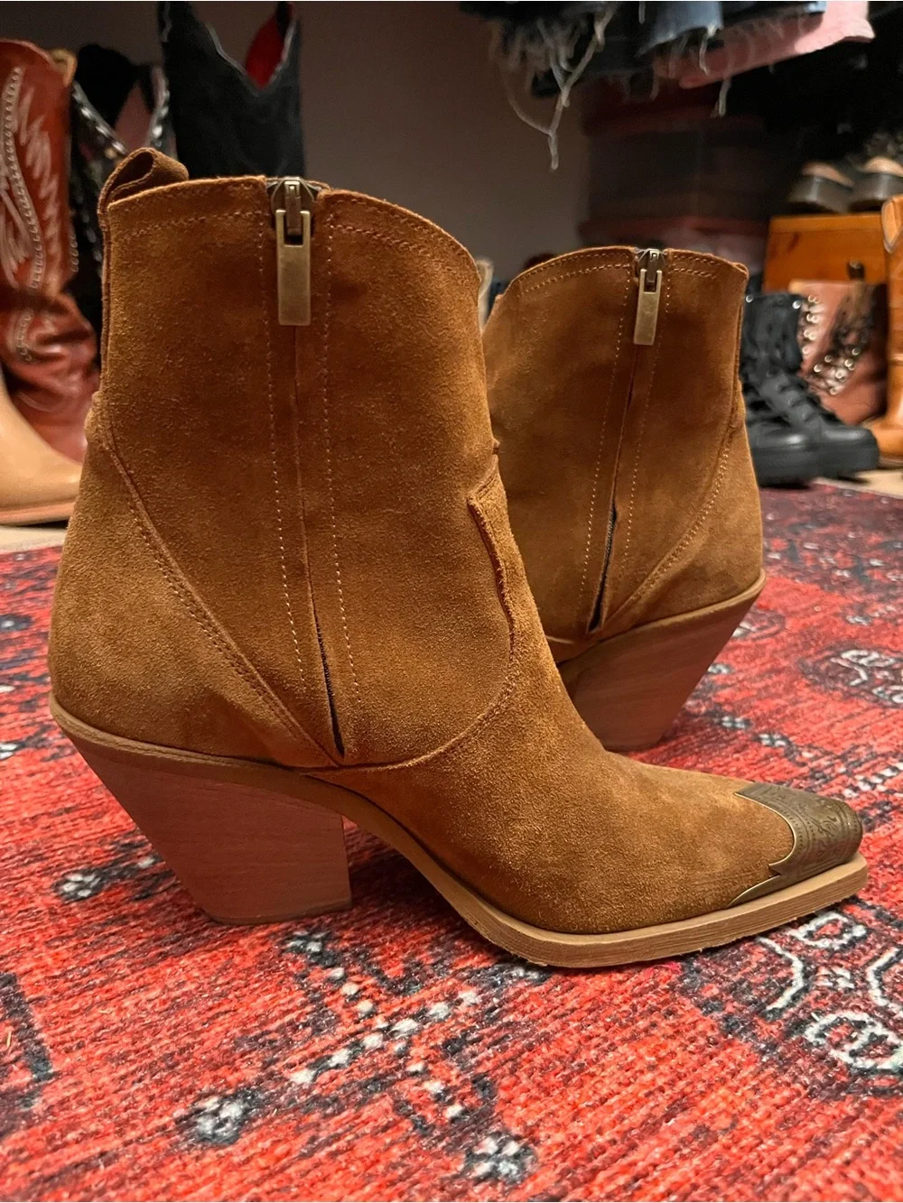 Sundance Cognac Suede Boot with Brass Toe